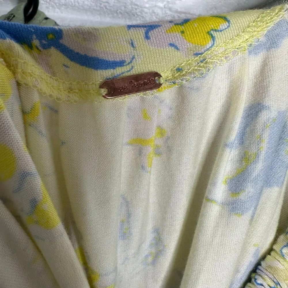 Free People Baja Babe Tie Back Cold Shoulder Top Yellow and Green size‎ Small